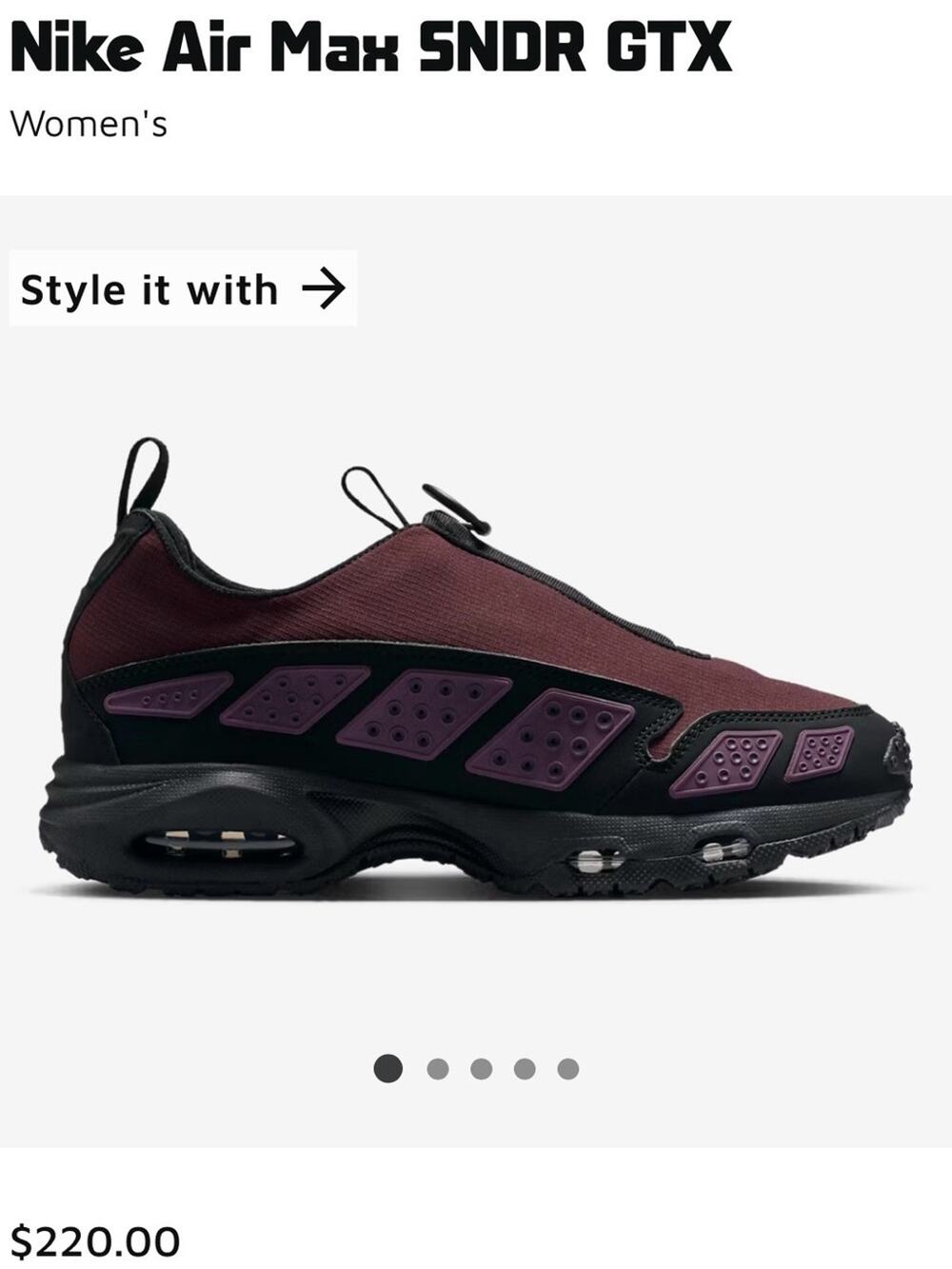 NEW Nike Air Max SNDR GTX BURGUNDY CRUSH BLACK SZ 8.5 *Read Description* NEW